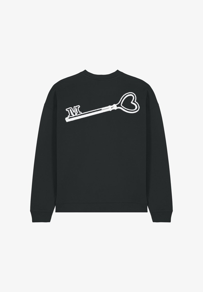 Felpa nera con polsini a coste, caratterizzata da una grafica bianca di una chiave con manico a forma di cuore e la lettera "M" sul retro.