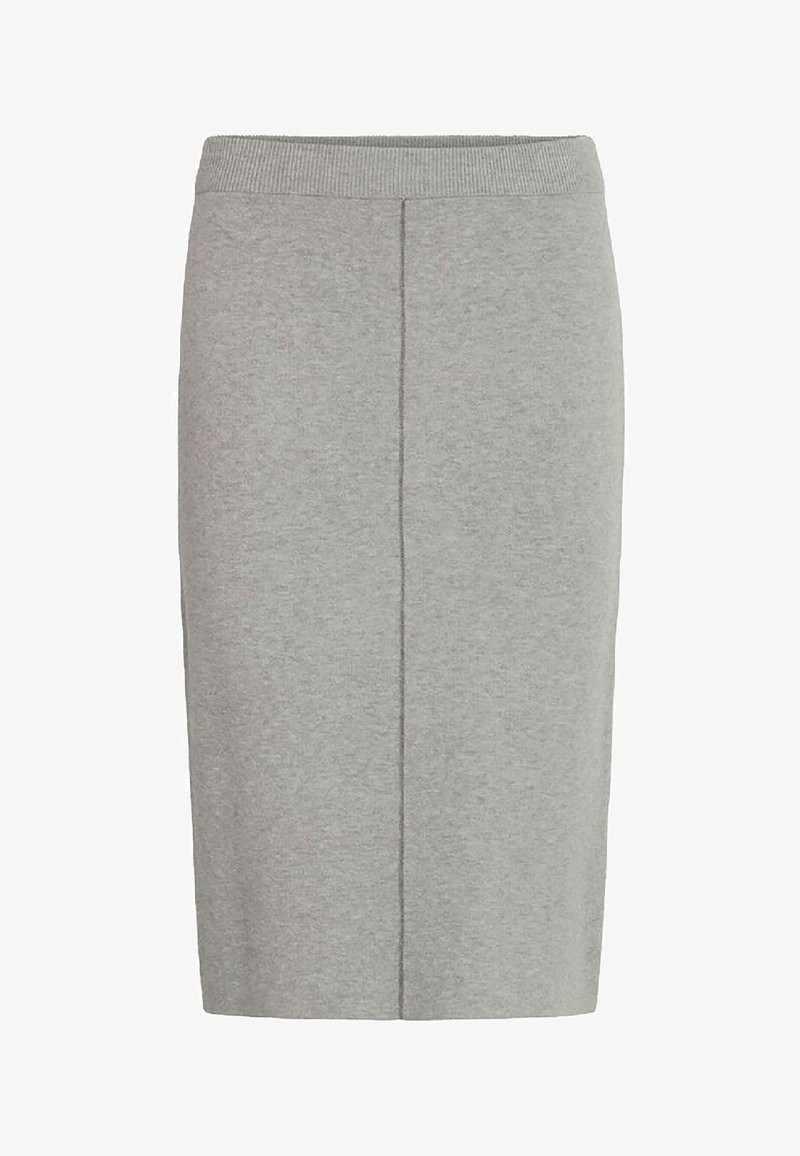 Gonna a matita grigia chiara in maglia con cintura elastica e cucitura centrale, lunghezza al ginocchio, vestibilità dritta.