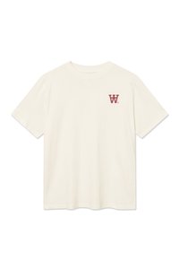 Krēmkrāsas T-kreklis ar īsām piedurknēm un apļveida kakla izgriezumu, ar mazu sarkanu "W" logotipu kreisajā krūtī.