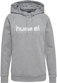 Felpa grigia con cappuccio realizzata in cotone, dotata di maniche lunghe a raglan e di un logo "hummel" bianco sul davanti. Stringente nel cappuccio.