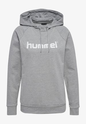 Sweatshirt à capuche gris en coton, avec de longues manches raglan et un logo "hummel" blanc sur le devant. Cordon de serrage au niveau de la capuche.