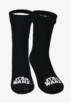 Coppia di calzini neri lavorati a treccia con logo bianco "Star Wars" ricamato su ogni punta.