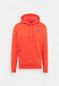 Felpa arancione con tasca a marsupio, cappuccio con coulisse e un piccolo logo nero sul petto. Realizzata in morbido tessuto misto cotone.