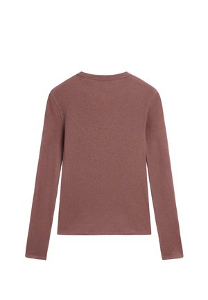 Long-sleeve top in a dusty rose color, made from soft, lightweight fabric. Features a round neckline and a simple, seamless design.