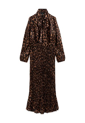 ANIMAL PRINT PLEATED LONG SLEEVE MIDI - Robe de jour - dark brown