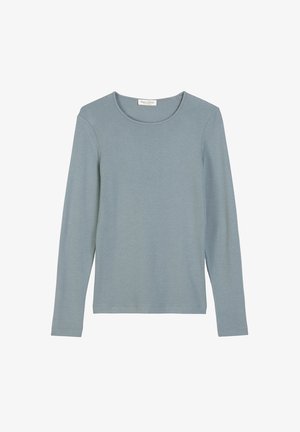 Long-sleeve top in soft, light blue cotton jersey. Features a rounded neckline and a relaxed fit with side slits at the hem.