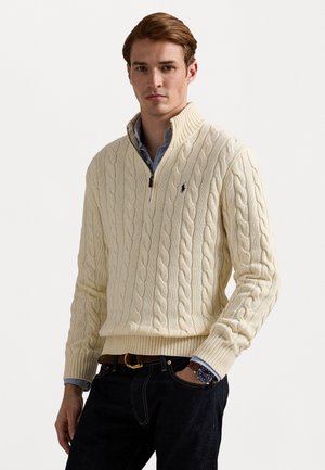 CABLE-KNIT COTTON QUARTER-ZIP JUMPER - Pulover - andover cream