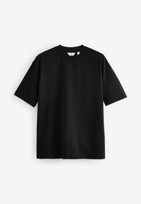 Zwarte korte mouw t-shirt van zachte katoen, met een ronde halslijn en een losse pasvorm. Geen patronen of accenten aanwezig.
