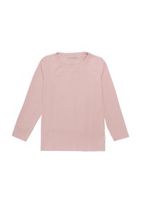 Långärmad skjorta i mjuk rosa bomull, med rund halsringning och ribbad textur. Har en liten sidetikett nära fållen.