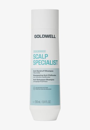 Weisse Flasche Goldwell Dualsenses Scalp Specialist Anti-Schuppen Shampoo mit Farbschutz, 250 ml.