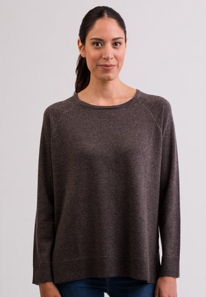 RUNDHALS MIT SEITENSCHLITZEN - Strickpullover - taupe melange