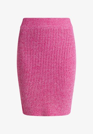 Strickrock in leuchtendem Pink mit vertikalen Rippdetails. Besitzt einen elastischen Bund für eine taillierte Passform. Glatte Textur über die gesamte Fläche.