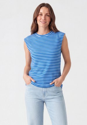 usha, T-shirt print - sky blue stripes