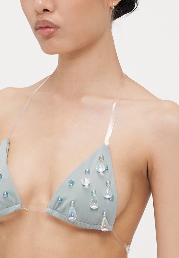 TRIANGLE WITH CLEAR STRAPS DROPLET BEADING - Bikini top3