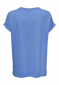 Luźna koszulka z krótkim rękawem w jednolitym, jasnoniebieskim kolorze, wykonana z bawełny, z okrągłym dekoltem i podwiniętymi rękawami. Gładka tekstura i casualowy design.