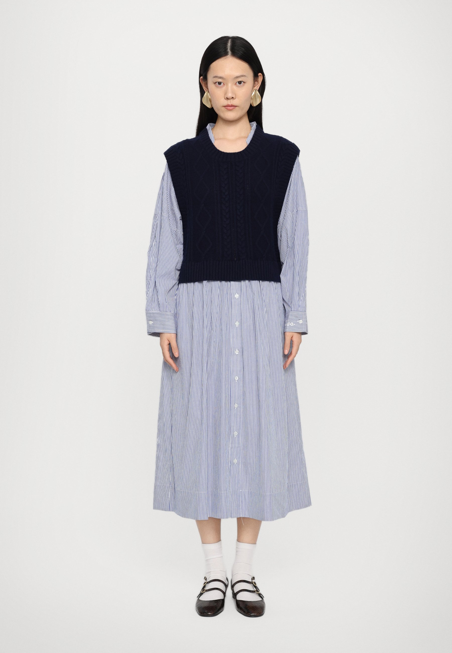 Sea CALEB CABLE KNIT DRESS - Shirt dress - navy/blue - Zalando.co.uk