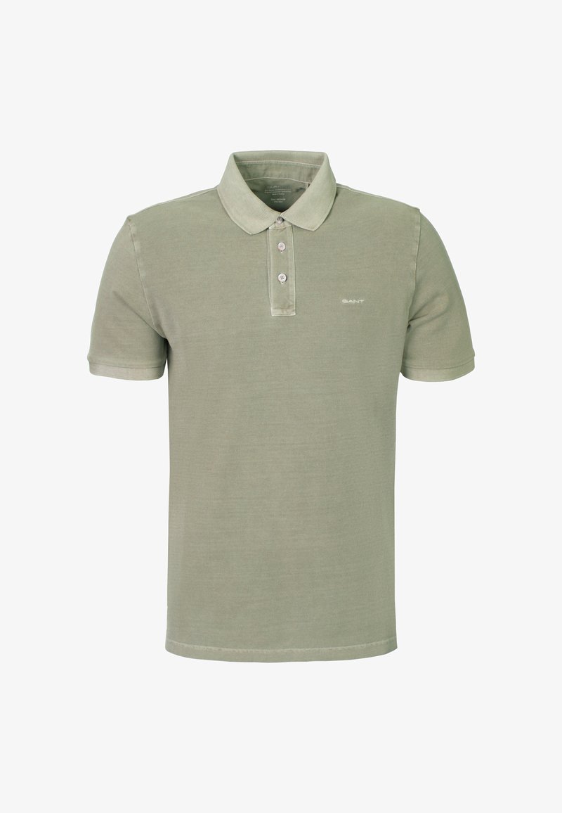 Polo manches courtes pour homme en vert olive clair, avec patte à deux boutons et petit logo de la marque sur la poitrine.