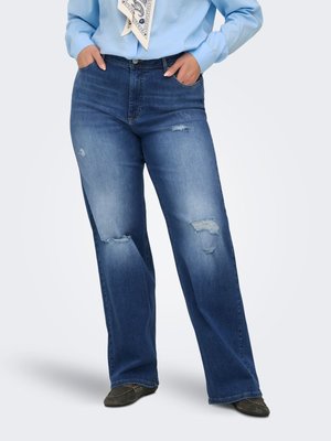 ONLY Carmakoma JEANS MIT WEITEM BEIN CARWILLY HOHE TAILLE WEITER BEINSCHNITT JEANS - Wide Leg - dark blue denim