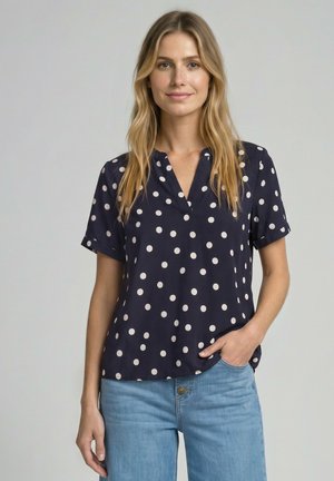 TOM TAILOR, TOM TAILOR BLUSEN & SHIRTS LOOSE FIT BLUSE MIT V-AUSSCHNITT - Blouse - navy big dot design