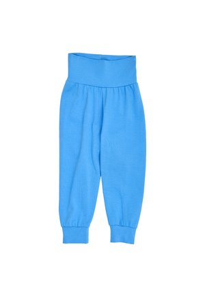 Pantalon bleu Taille Haute pour tout-petits avec large ceinture et poignets élastiqués, en tissu doux et extensible.
