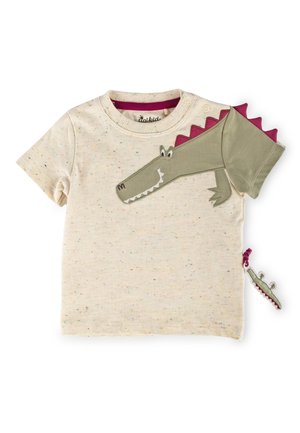 HAPPY CROCODILE - Print T-shirt - ecru bunt meliert