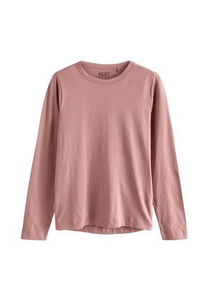 T-shirt à manches longues avec col rond en rose poudré, design uni, tissu en coton, style décontracté pour un usage quotidien.