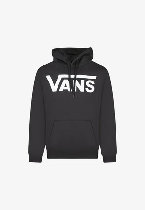 Czarna bluza z kapturem z bawełny, z dużym białym logo "VANS" z przodu, przednią kieszenią oraz sznurkami do regulacji na kapturze.