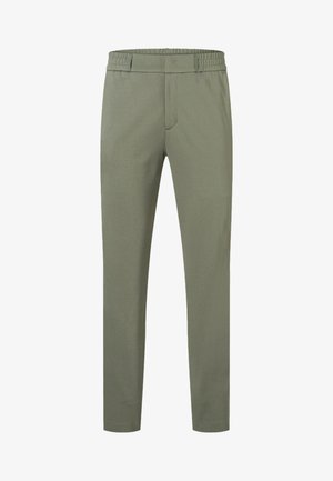 Pantaloni verde oliva slim fit con vita elastica e gambe dritte, progettati per un look casual o semi-formale.