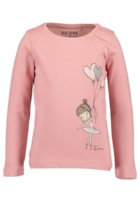 T-shirt à manches longues rose clair avec un graphique de ballerine, des ballons en forme de cœur et des paillettes. Fabriqué en coton doux.