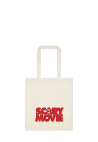 Borsa in canvas crema con grafica "SCARY MOVIE" in rosso, con motivo a stelle come accento. Due manici robusti per un facile trasporto.
