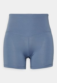 Blå högmidjade träningstights gjorda av stretchigt, fukttransporterande material. Har platta sömmar för komfort och en slät yta.