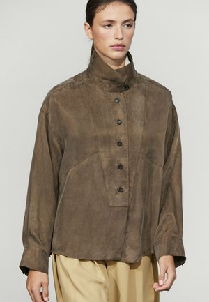 Massimo Dutti, FLOWING SHIRT WITH STAND COLLAR AND BIB DETAIL - Summer jacket - mottled brown