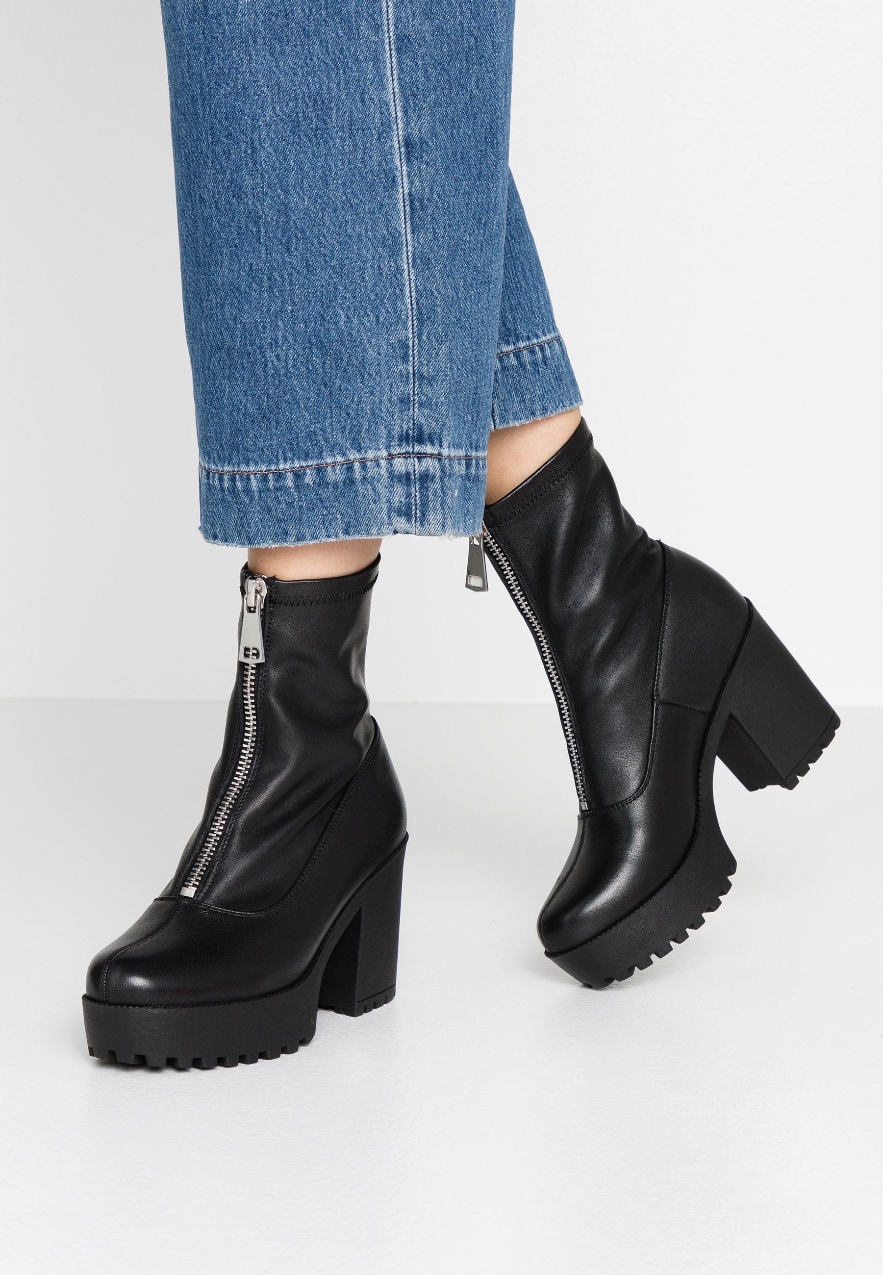 Even&Odd LEATHER PLATFORM BOOTIE Enkellaarsjes met hoge LEATHER BOOTIE Enkellaarsjes met plateauzool black