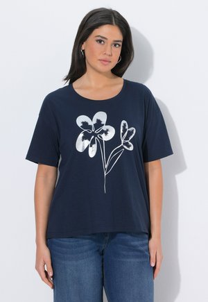 Ulla Popken BLÜTEN V-AUSSCHNITT HALBARM - T-shirts print - marine