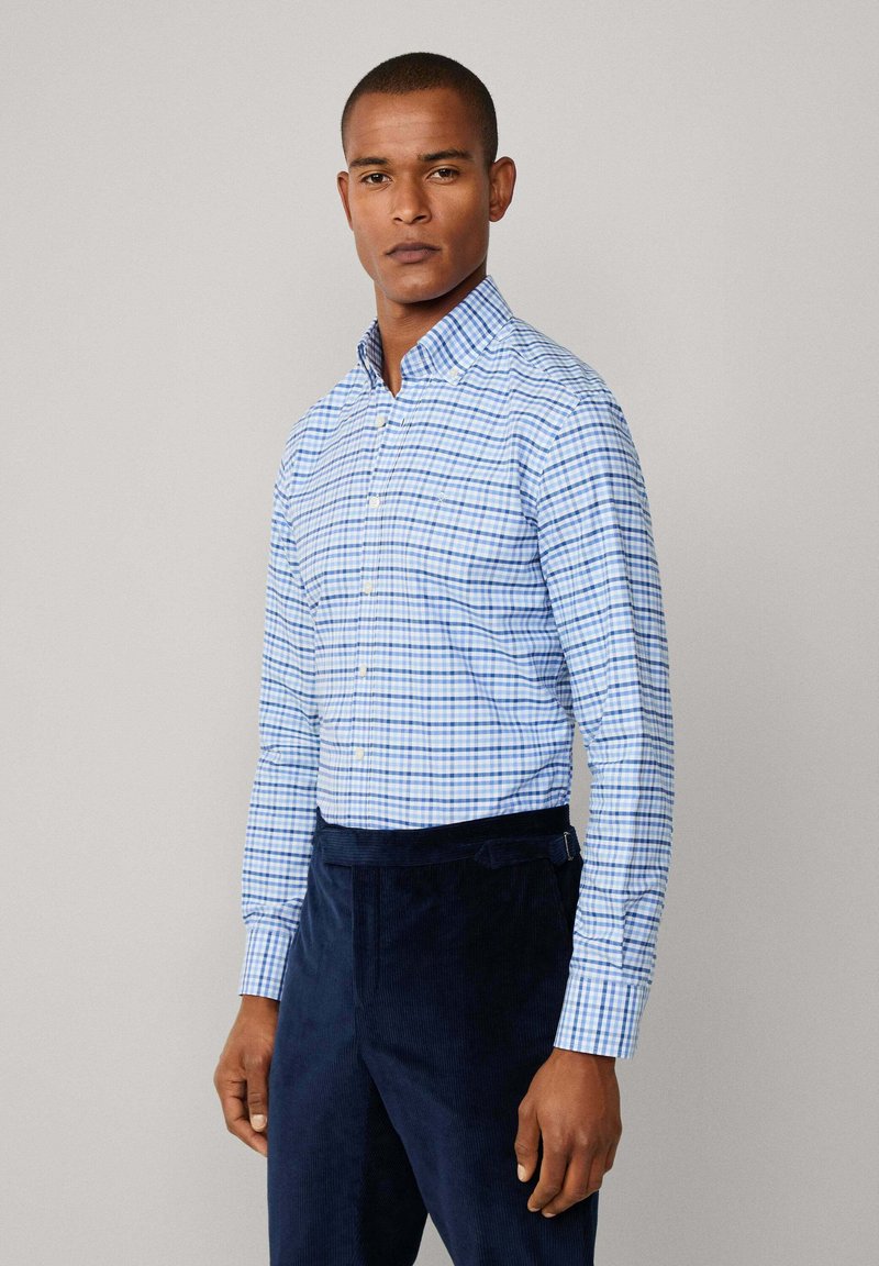 Camicia in flanella check bicolor celeste