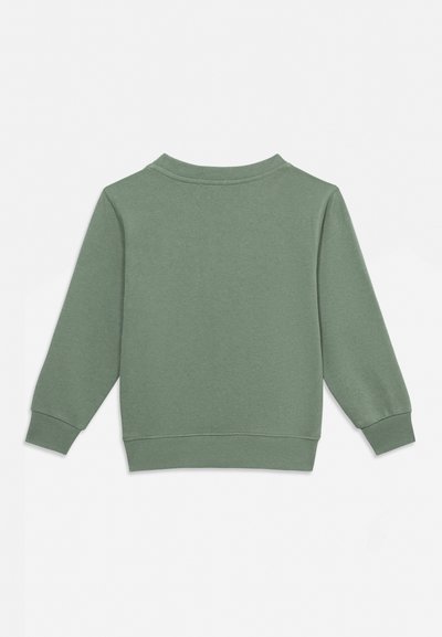 Απλό πράσινο φούτερ με μακριά μανίκια, με ριμπ μανσέτες και στρίφωμα, παρουσιασμένο από πίσω σε λευκό φόντο.