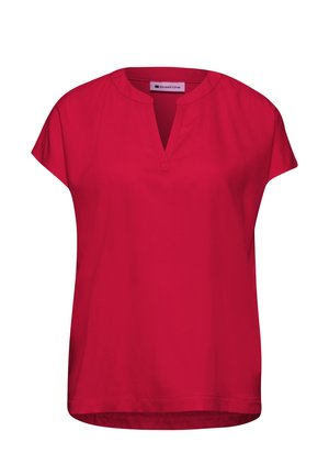 Rode blouse met korte mouwen, ronde halslijn en een kleine V-uitsnijding aan de voorkant, gemaakt van lichtgewicht stof van het merk Street One.