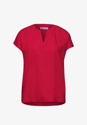 Červená halenka s krátkými rukávy, kulatým výstřihem a malým výstřihem do V vpředu, vyrobená z lehké látky od značky Street One.