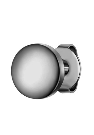Centrala metalică rotundă cu un finisaj argintiu periat, textură netedă și atașată printr-o bază cilindrică.