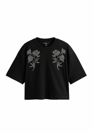 Next, REGULAR FIT - FLORAL EMBELLISHED SHORT SLEEVE CREW NECK T-SHIRT - T-shirts print - black