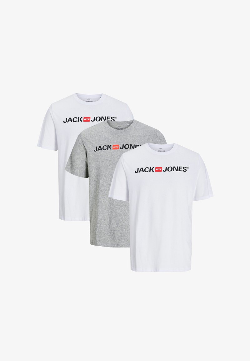 Jack Jones 3ER PACK T-Shirt print weiß grau/grau Zalando