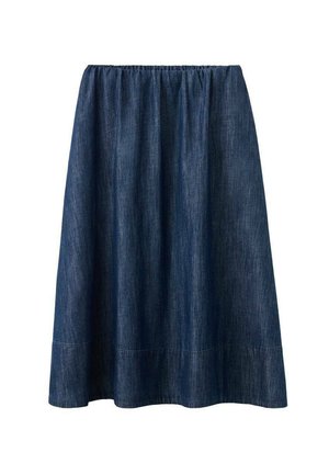 Jeansrock mit elastischem Bund, knieumspielend, dunkelblau, leichtes Material und einfache Saumdetails.