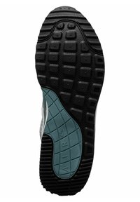 Suola di scarpa in gomma nera texturizzata, con un evidente motivo a griglia e una sezione in schiuma color teal. Presenta il marchio "AIR" e elementi contornati.
