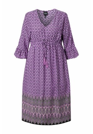 Ulla Popken, MIDIKLEID, TUNNELZUG, A-LINIE, V-AUSSCHNITT, 3/4-ARM - Jurk - dark purple