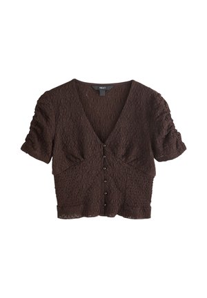 Next, V-NECK SHORT SLEEVE - Blúz - chocolate brown