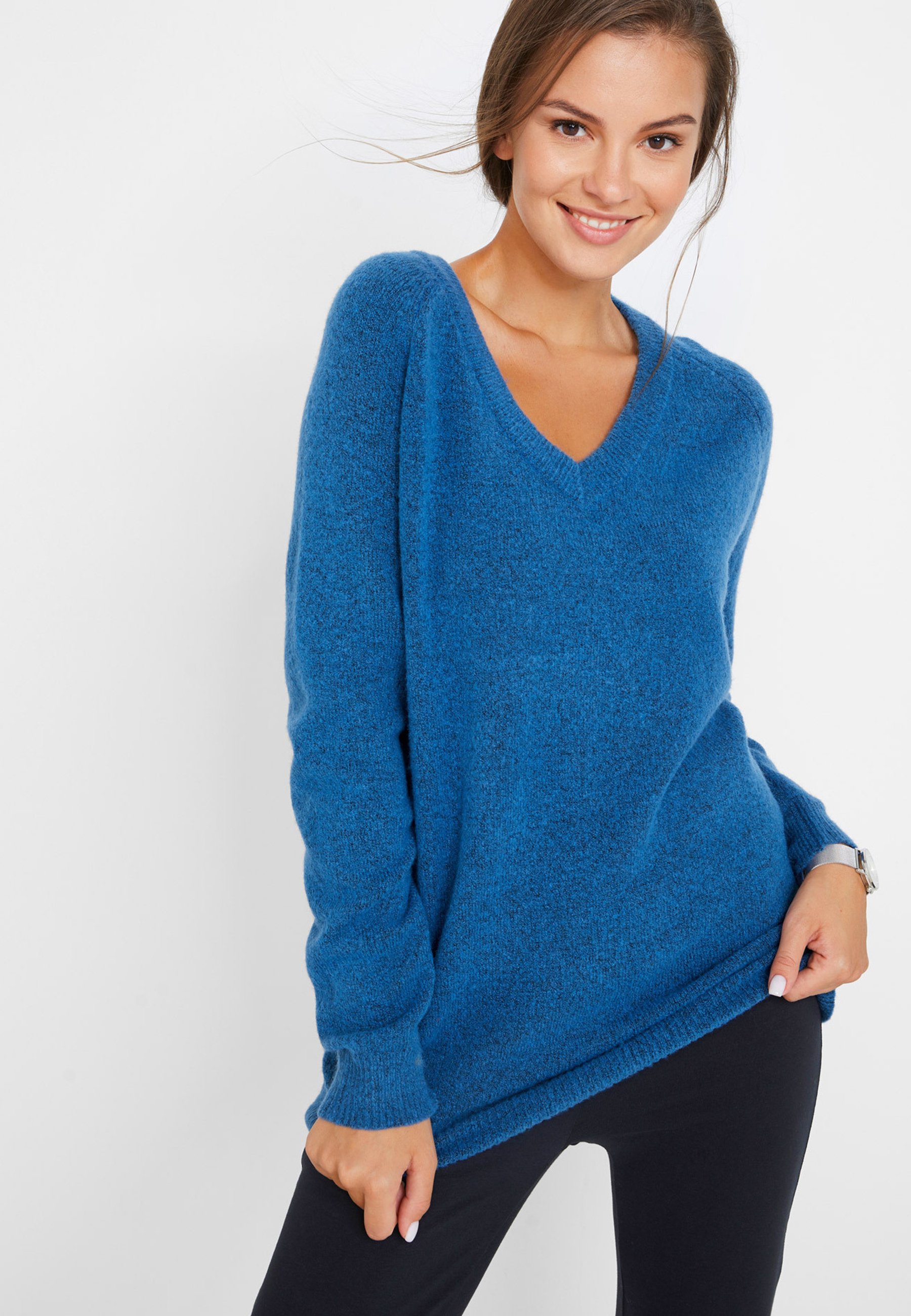 Bonprix Collection Longpullover Dunkelblau Langarm Pullover