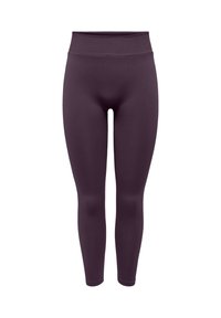 Maroon leggings made of stretchy fabric, featuring a high waist and fitted design. Smooth texture with no visible patterns or accents.