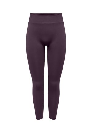 Maroon leggings made of stretchy fabric, featuring a high waist and fitted design. Smooth texture with no visible patterns or accents.