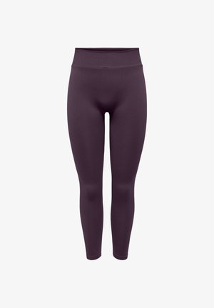 Maroon leggings made of stretchy fabric, featuring a high waist and fitted design. Smooth texture with no visible patterns or accents.