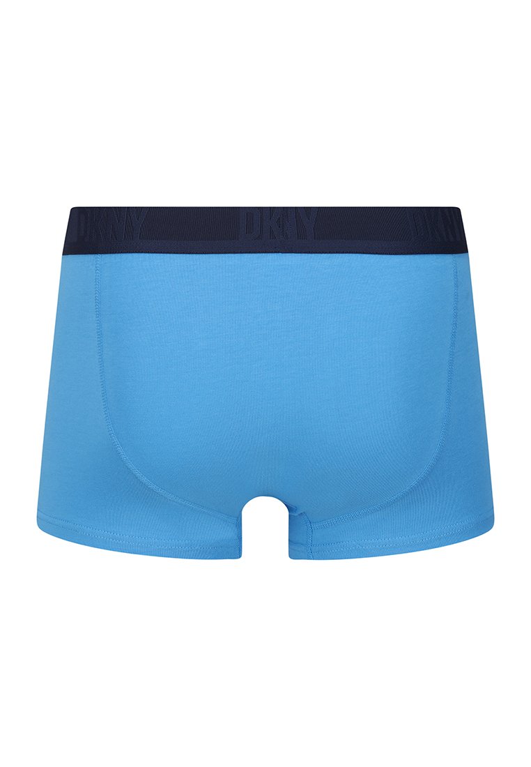 Niebieskie bawełniane bokserki z granatowym elastycznym pasem z logo DKNY; gładka tekstura i dopasowany krój.